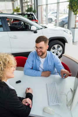 Young man admiring a new car